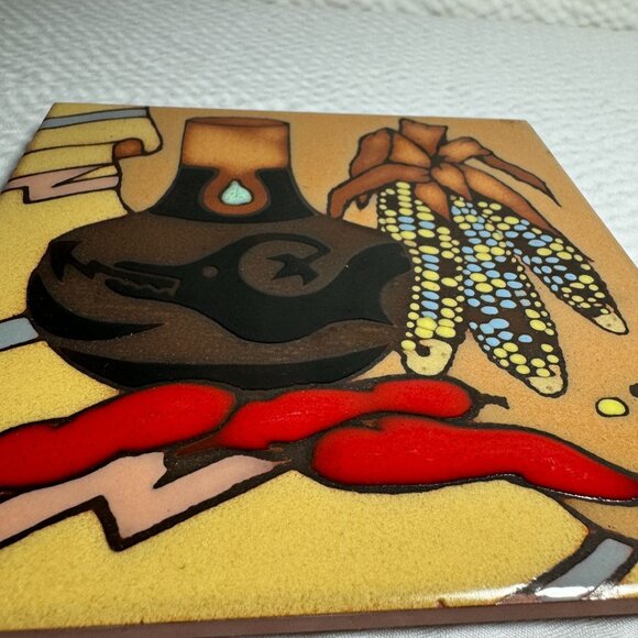 Masterworks Handcrafted Ceramic Tile Trivet Southwestern Design & Chili Peppers - Picture 4 of 8